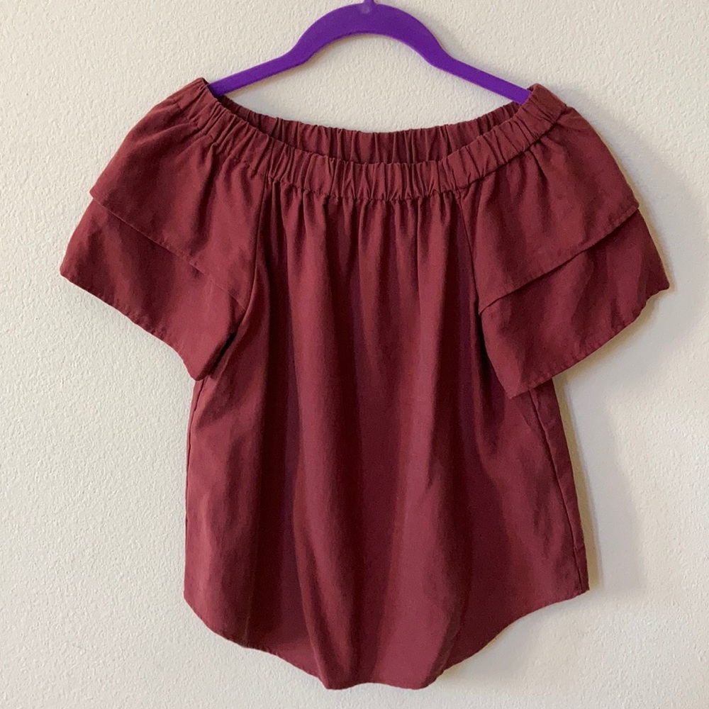 H&M Burgundy Ruffled Off The Shoulder Blouse 2